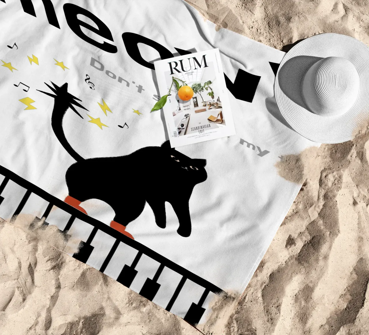 Meow - Dancing Cat beach towel by natural neutral
