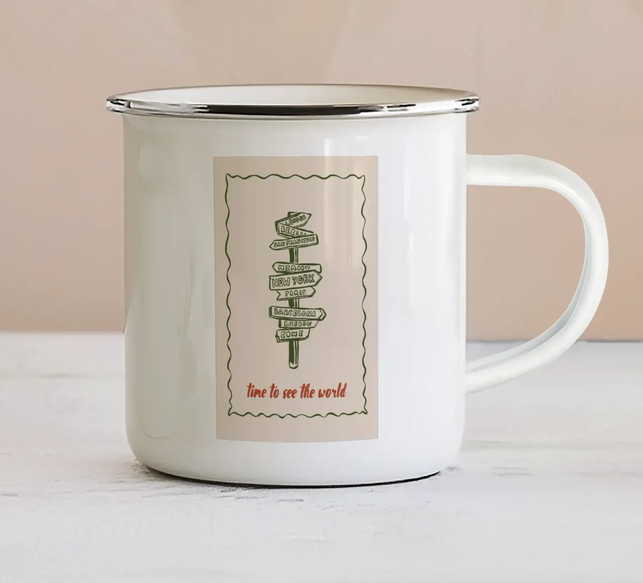 Boho Vacation 10 See the World tazza in smalto da Boho Print Collection