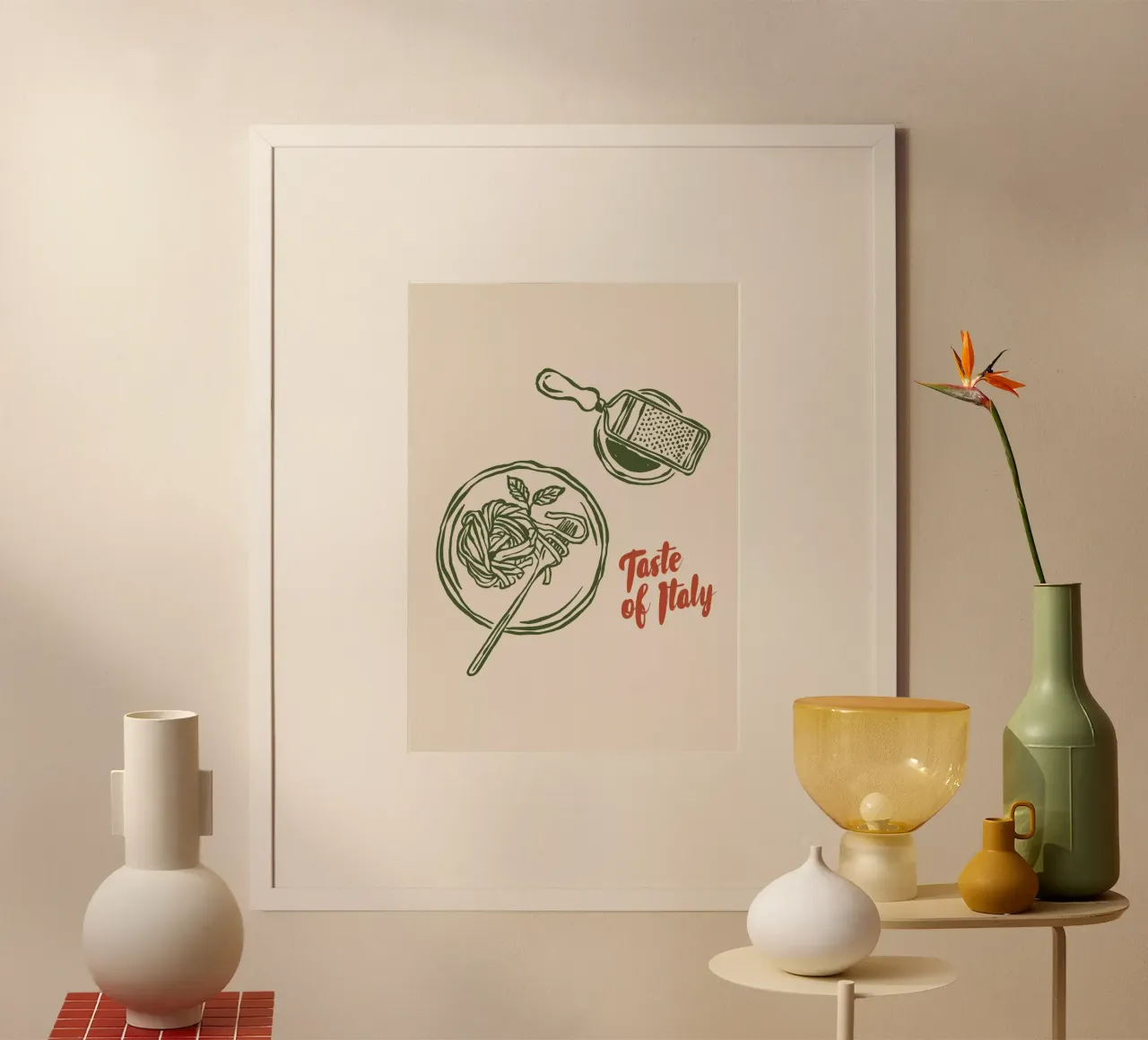 Boho Vacation 11 Taste of Italy poster con telaio in plastica da Boho Print Collection