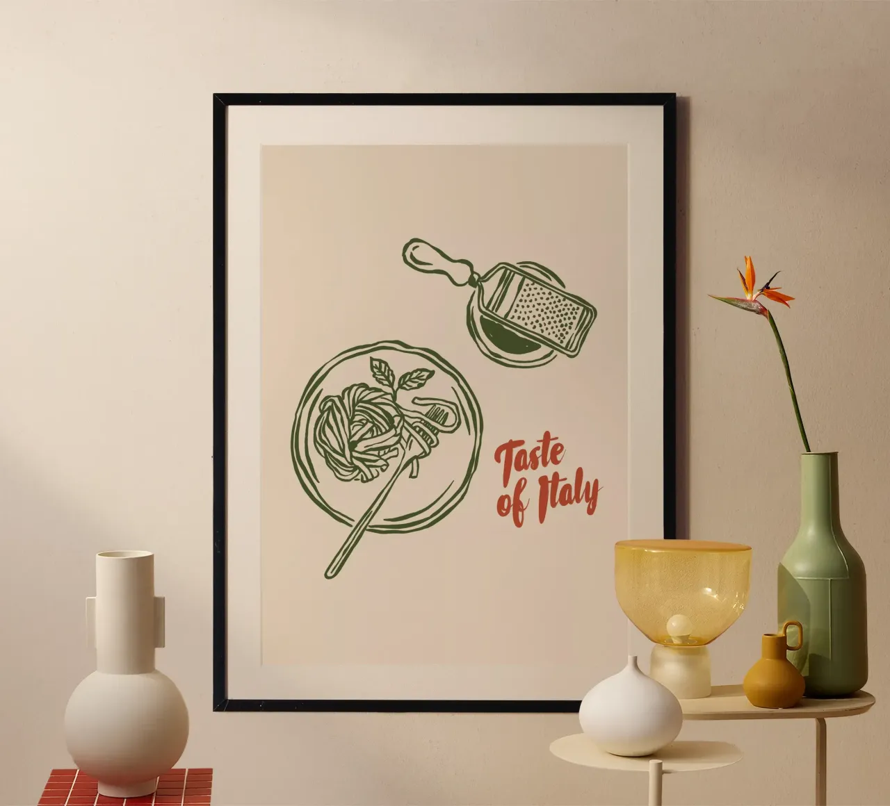 Boho Vacation 11 Taste of Italy poster con telaio in plastica da Boho Print Collection