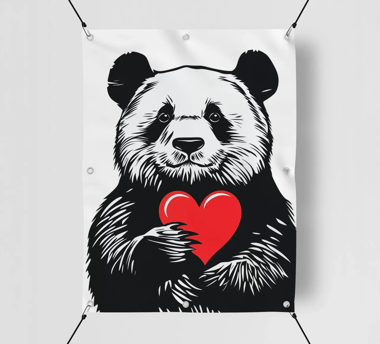Panda bianco e nero con cuore rosso telo in pvc da Autofocus