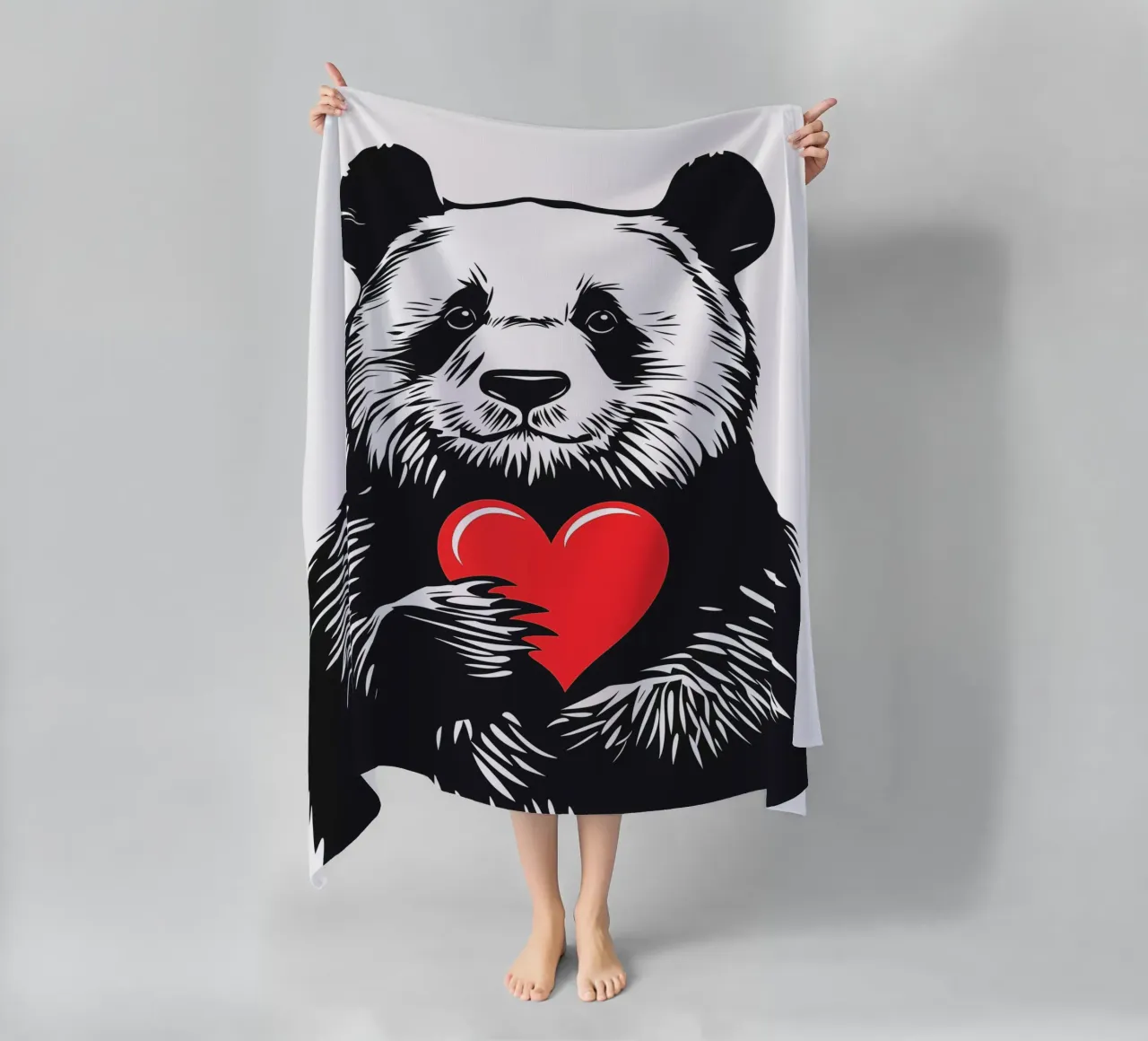 Panda bianco e nero con cuore rosso telo mare da Autofocus