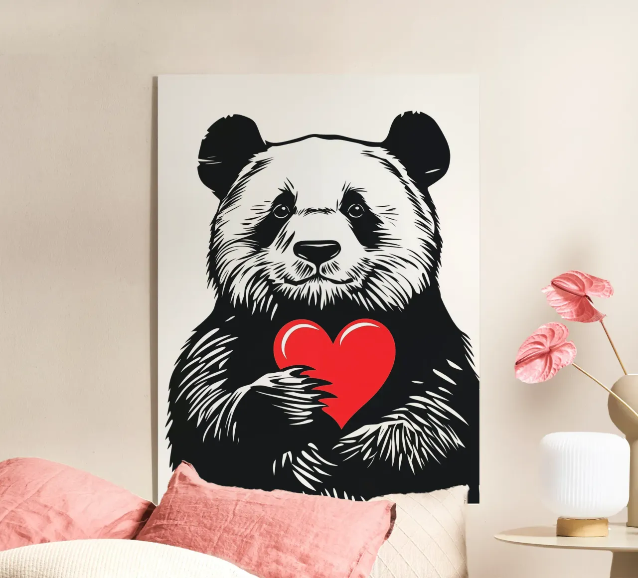 Panda bianco e nero con cuore rosso plexiglass da Autofocus