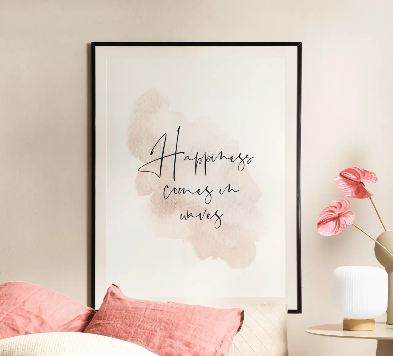 Aquarell Zitat - La felicità arriva con le onde poster da Whole©