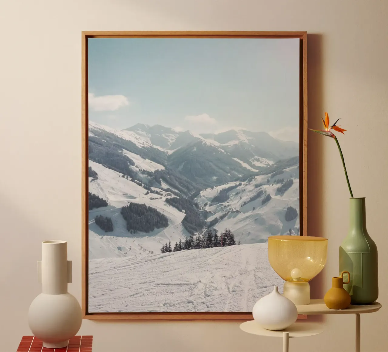 Panorama di montagna, paesaggio innevato, Saalbach, motivo invernale tela con Cornice a cassetta da Alisa Knöß
