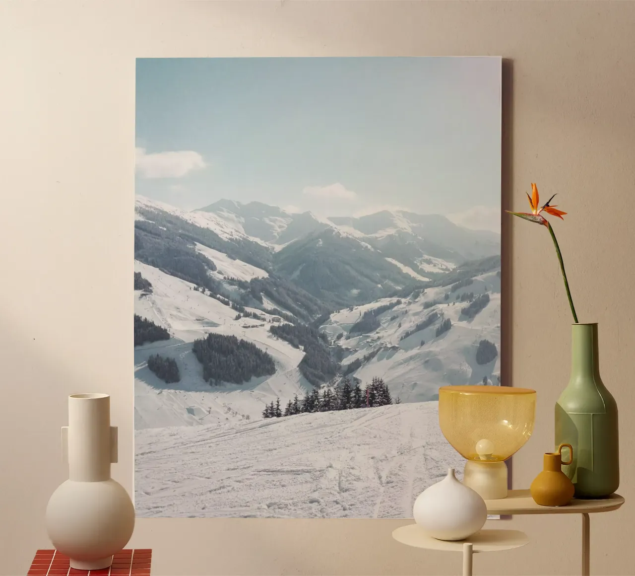 Panorama di montagna, paesaggio innevato, Saalbach, motivo invernale tela con Cornice a cassetta da Alisa Knöß