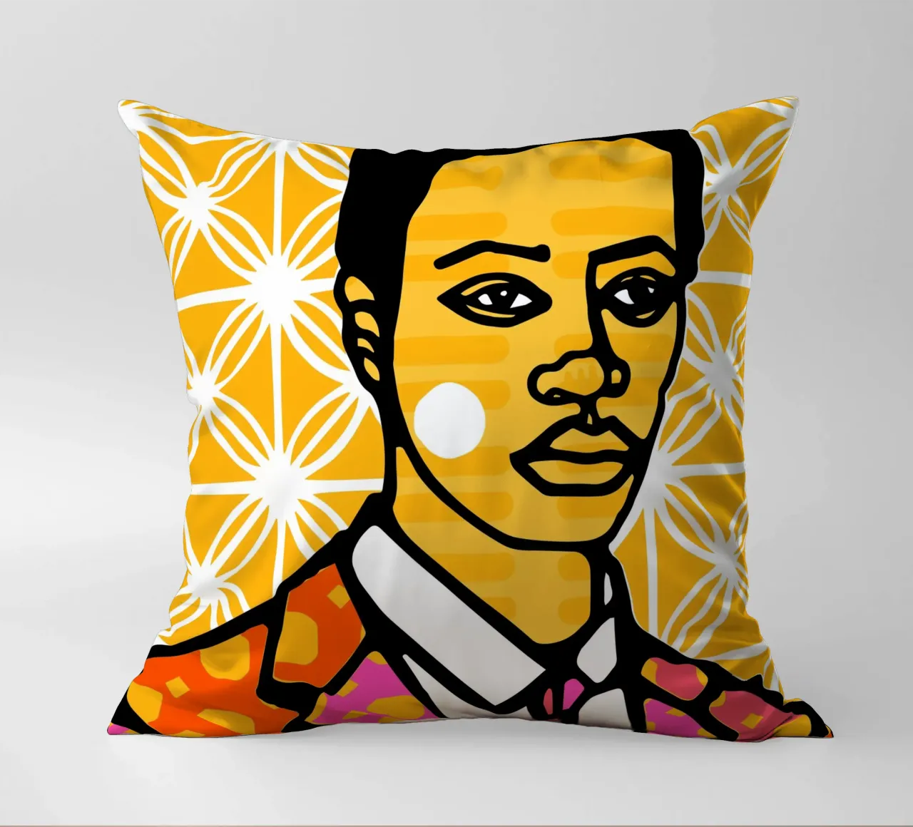 Yellow decorative cushion by Portraits