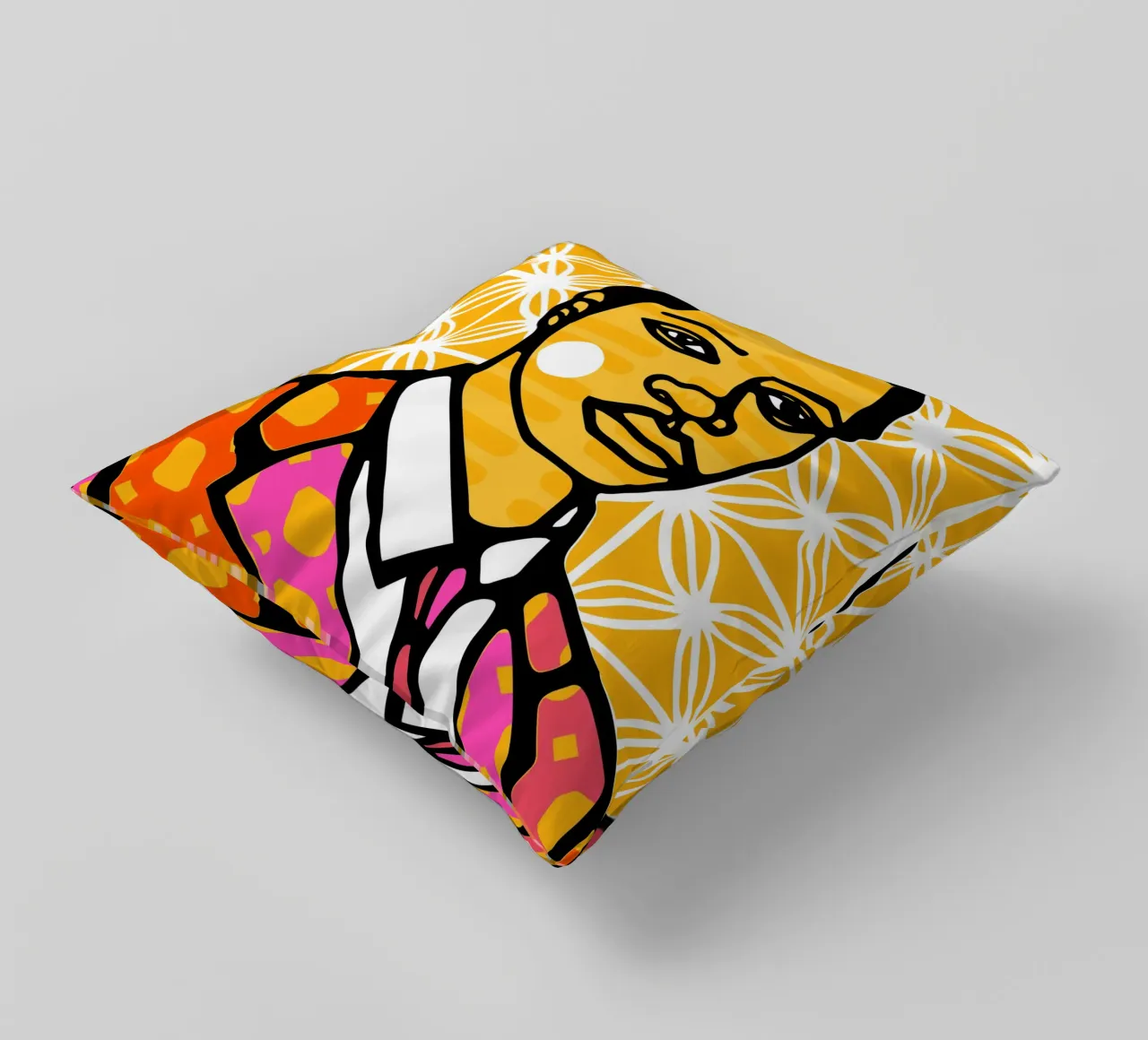 Yellow decorative cushion by Portraits