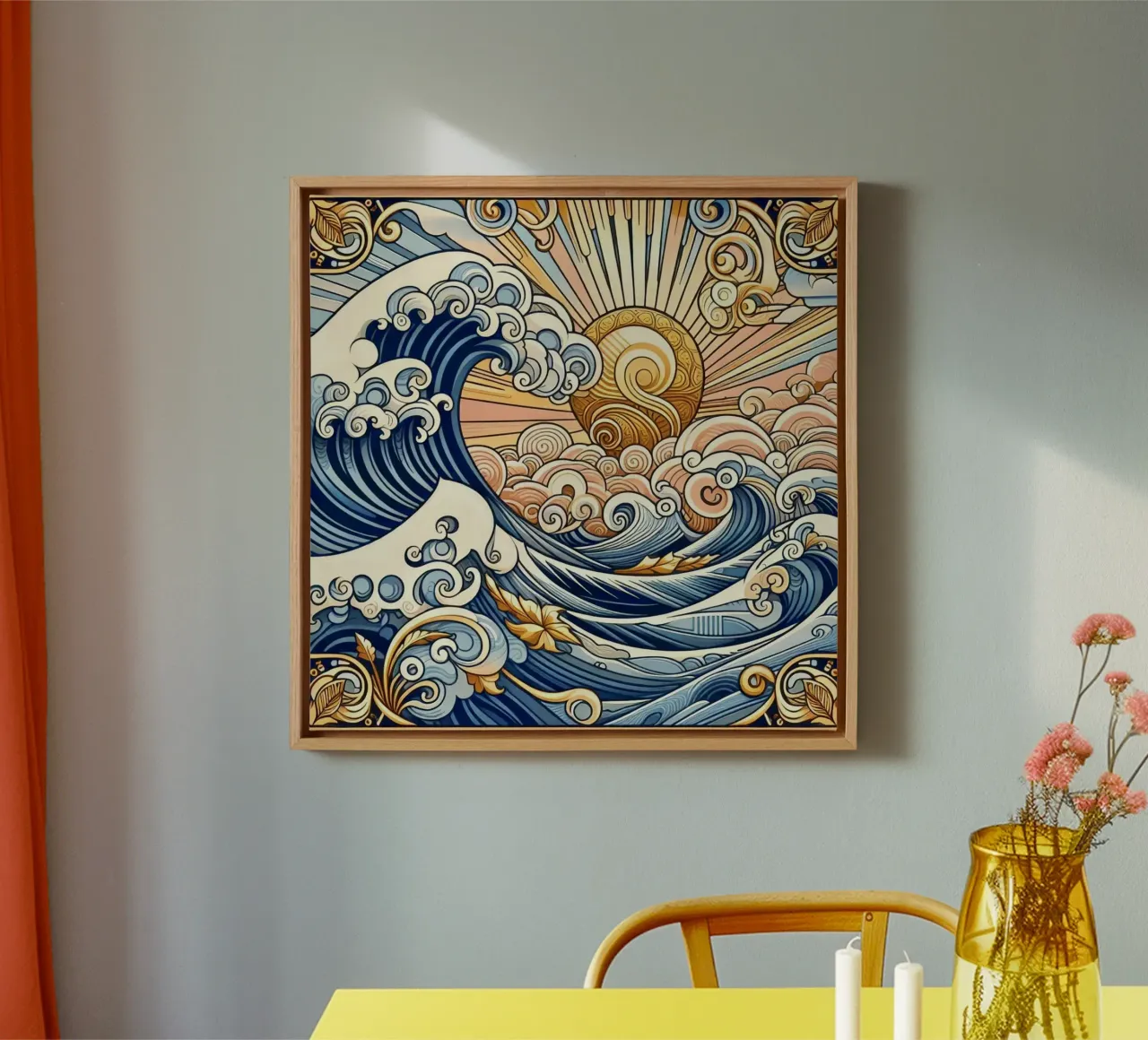 Hoge golven canvas met Baklijst van Art-Nouveau-Dsg