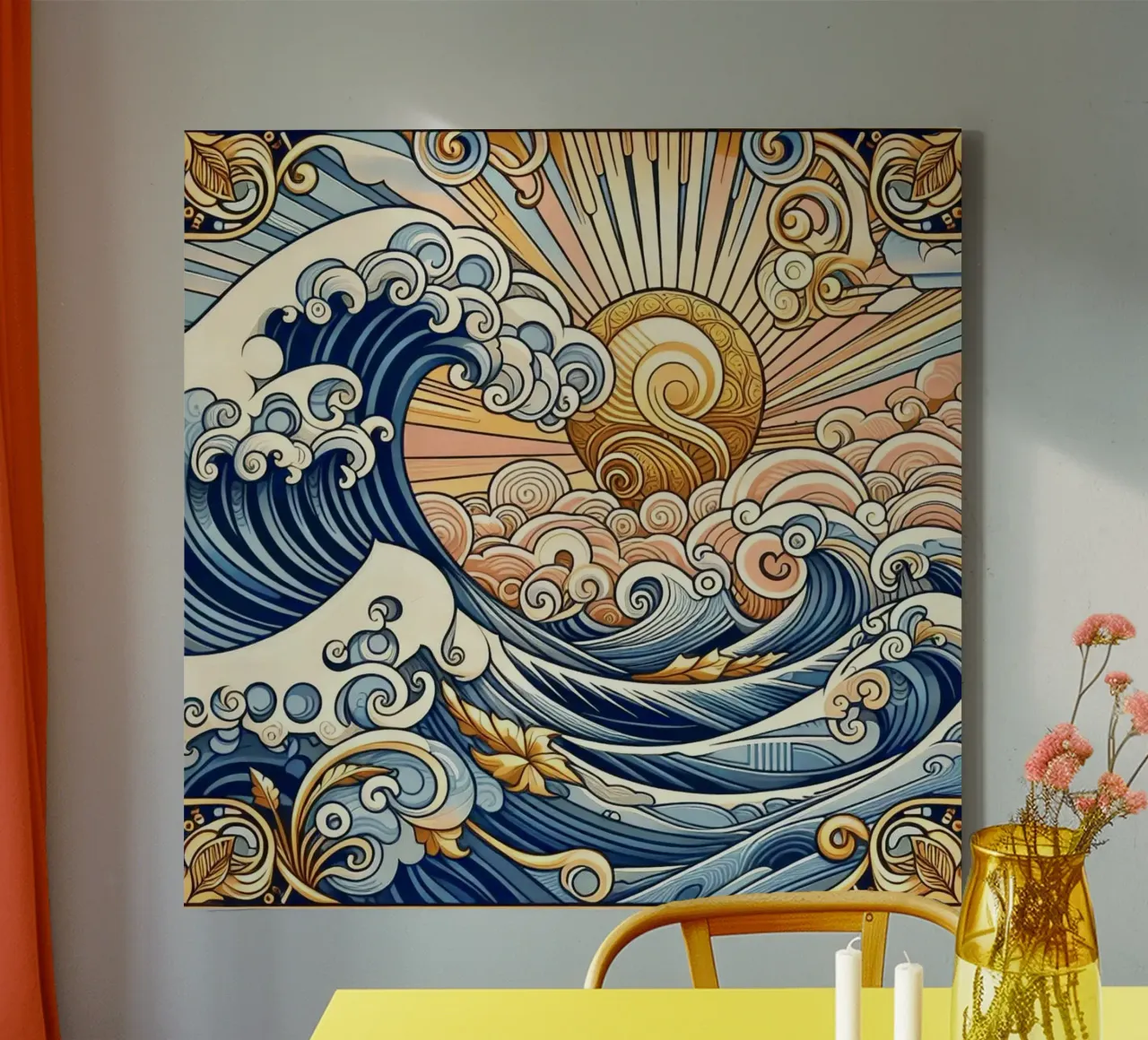 Hoge golven canvas met Baklijst van Art-Nouveau-Dsg