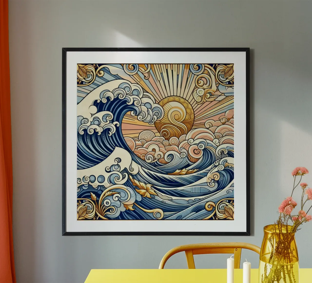 Onde alte poster con telaio in plastica da Art-Nouveau-Dsg