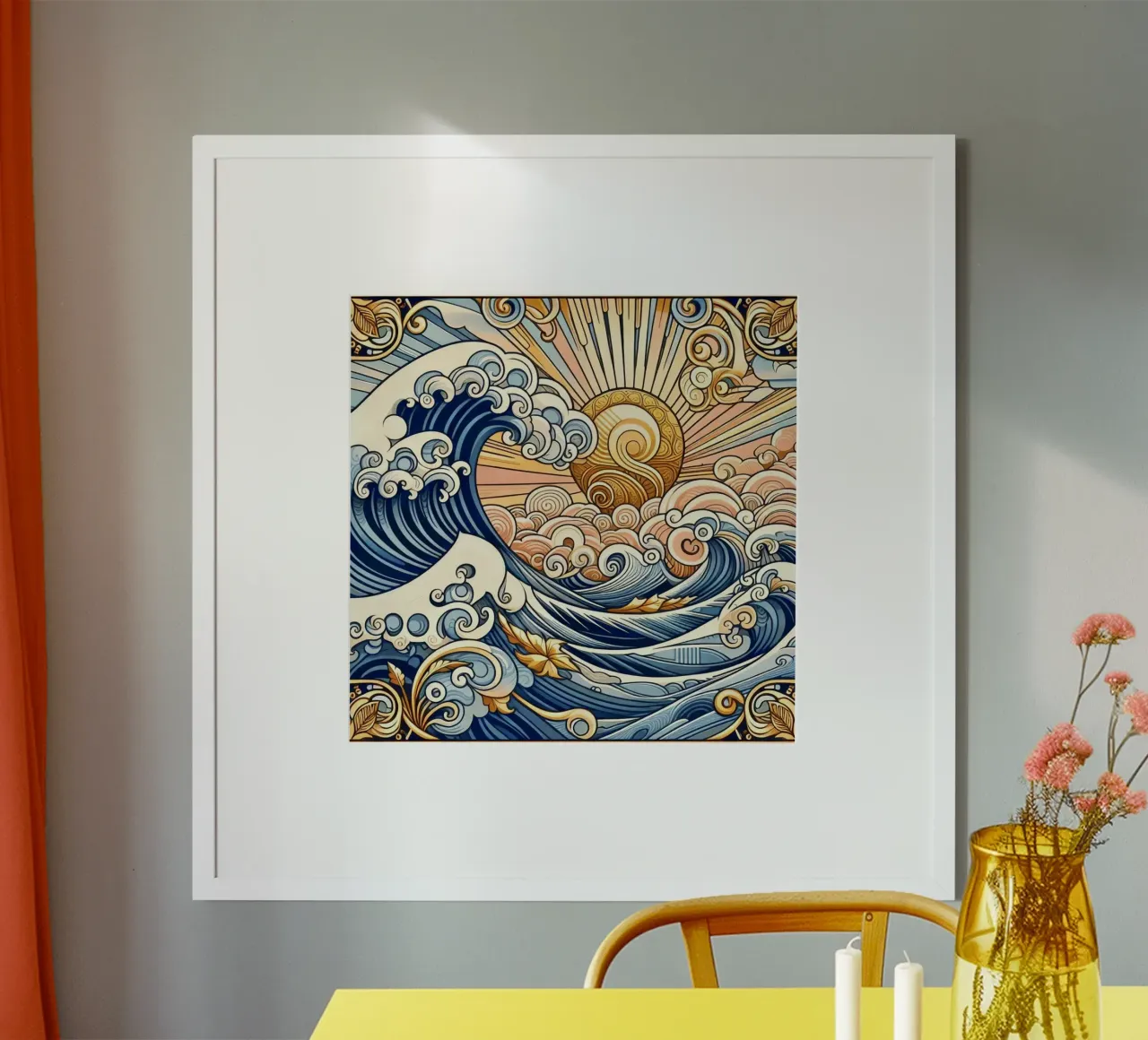 Onde alte poster con telaio in plastica da Art-Nouveau-Dsg