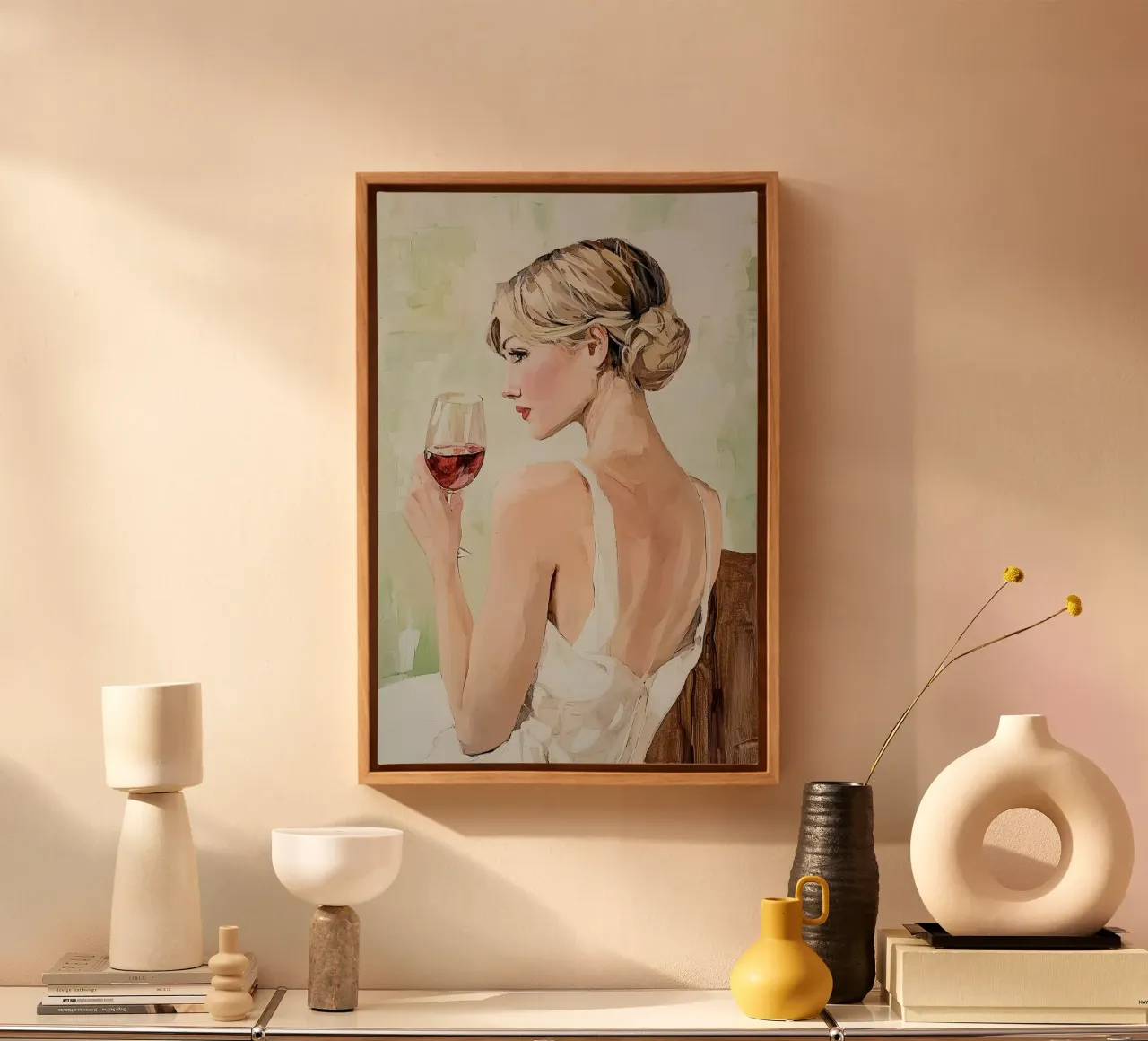 Wine and femininity canvas with Floater frame by Carinaprint