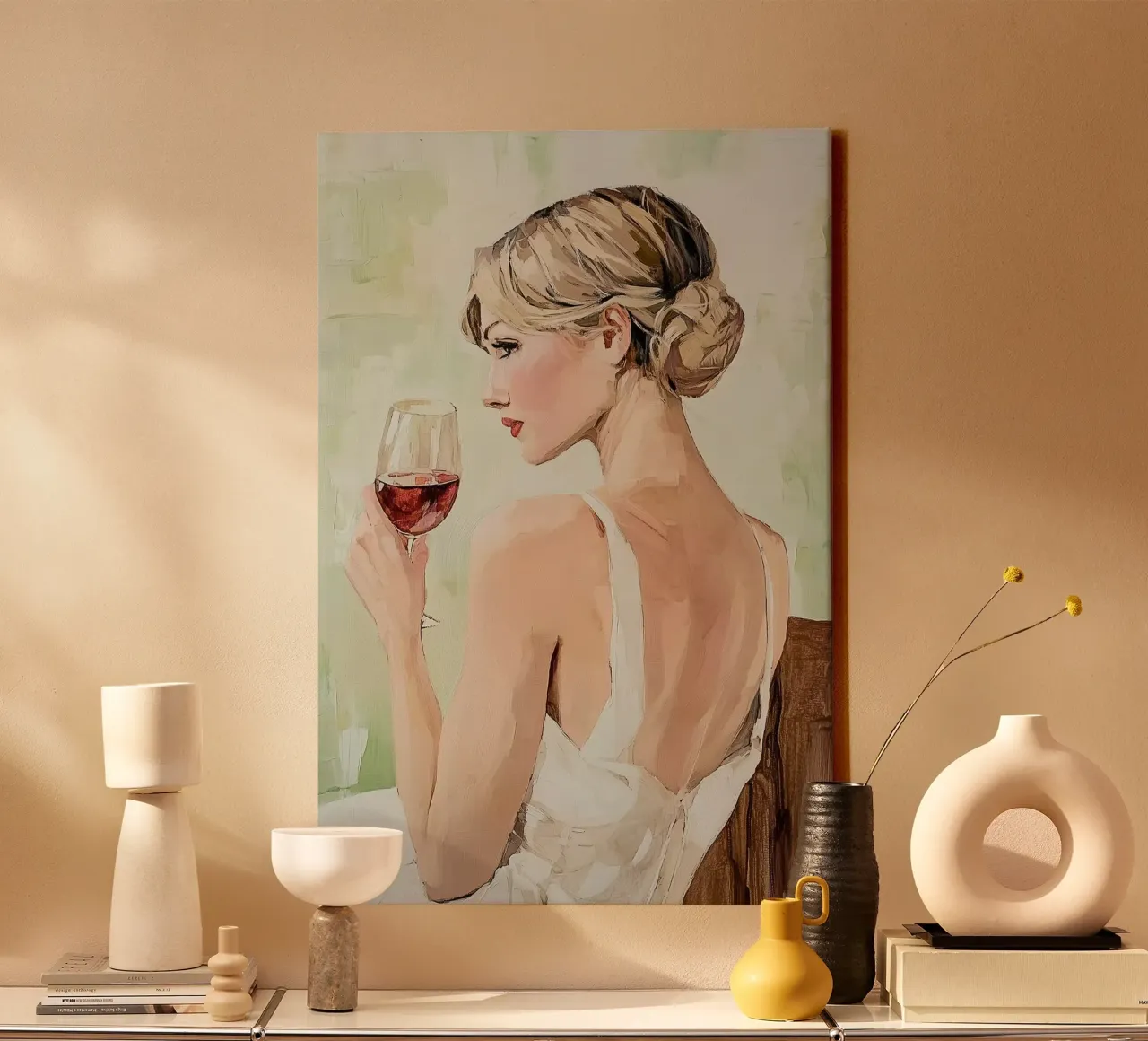 Wine and femininity canvas with Floater frame by Carinaprint