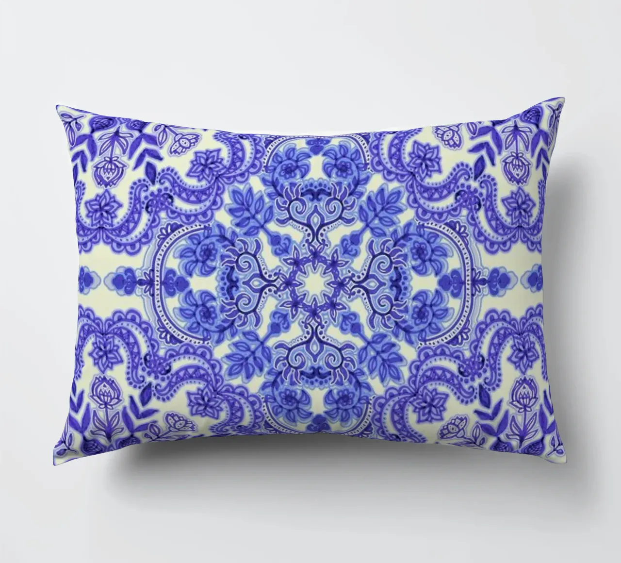 Blue & White Folk Art Pattern cuscino da Micklyn Le Feuvre