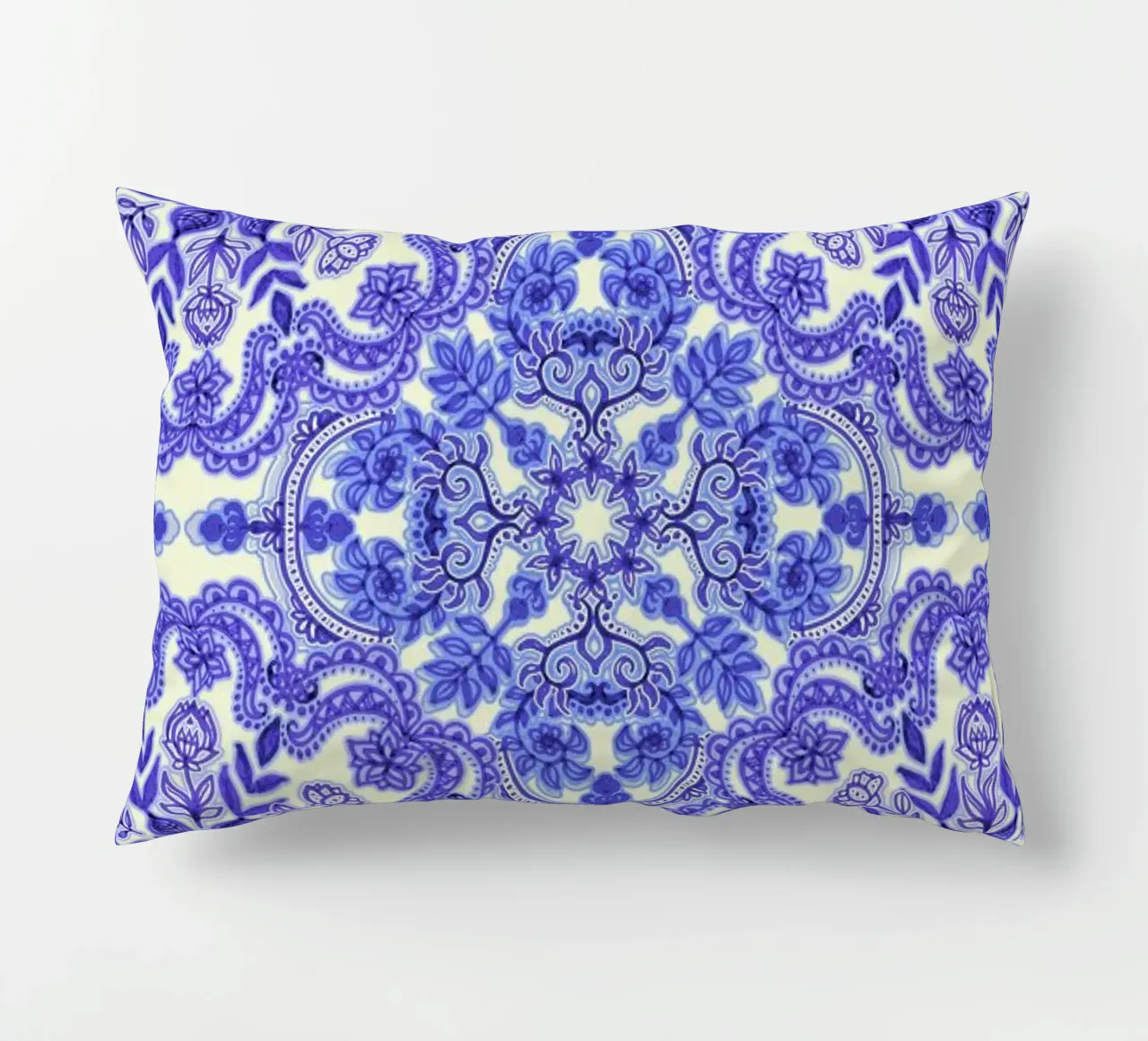 Blue & White Folk Art Pattern cuscino da Micklyn Le Feuvre