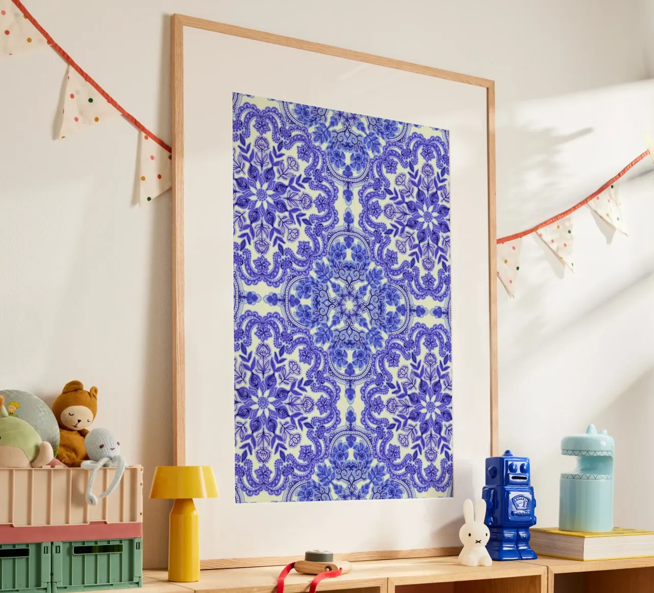 Blue & White Folk Art Pattern carta hahnemühle da Micklyn Le Feuvre