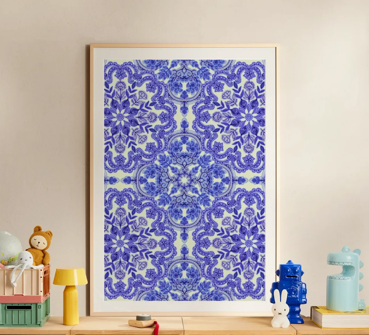 Blue & White Folk Art Pattern carta hahnemühle da Micklyn Le Feuvre