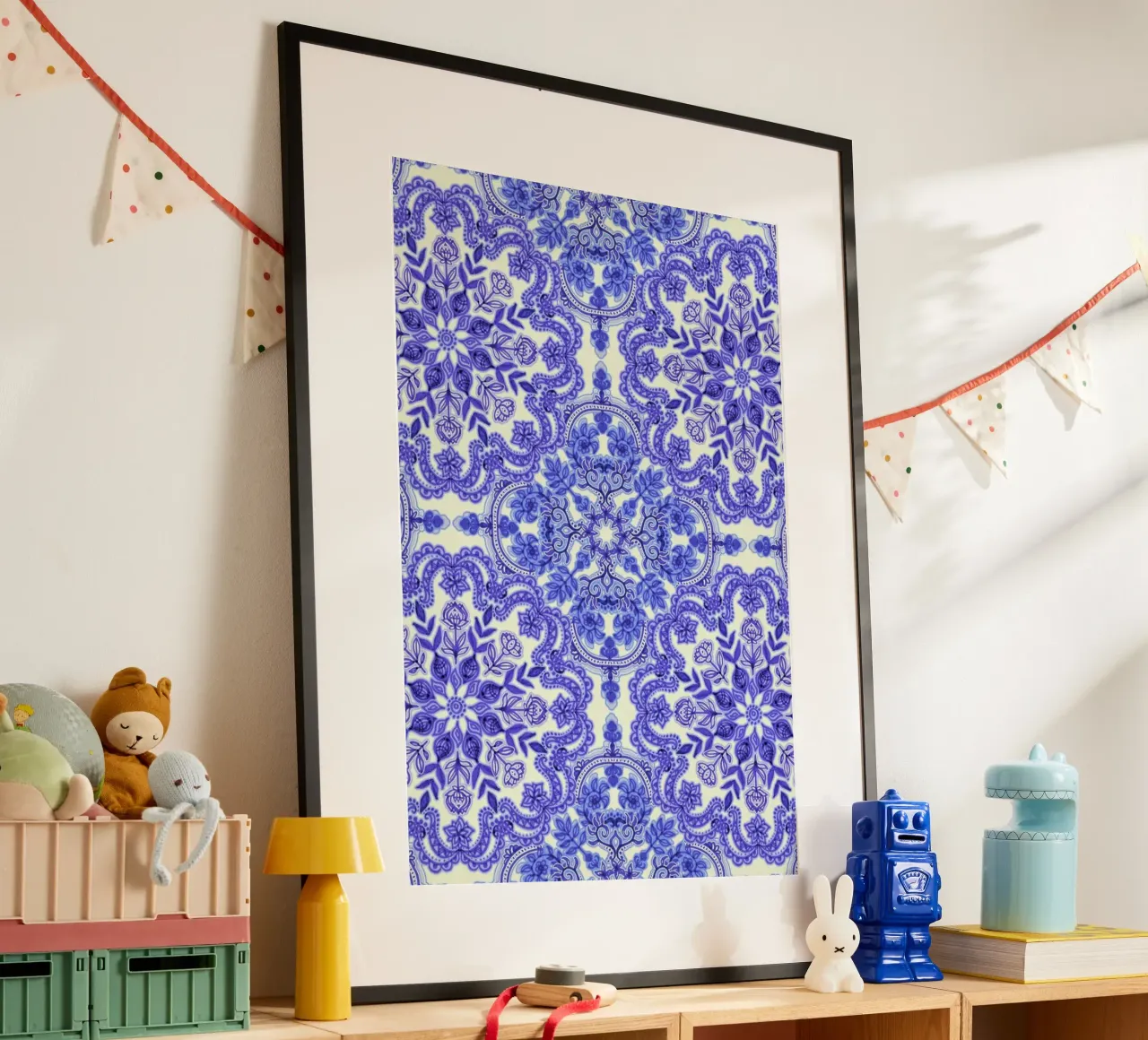 Blue & White Folk Art Pattern carta hahnemühle da Micklyn Le Feuvre