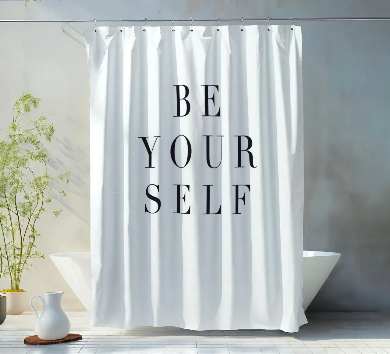 Be Yourself – Minimalistisches Zitat-Design Duschvorhang von Whole©