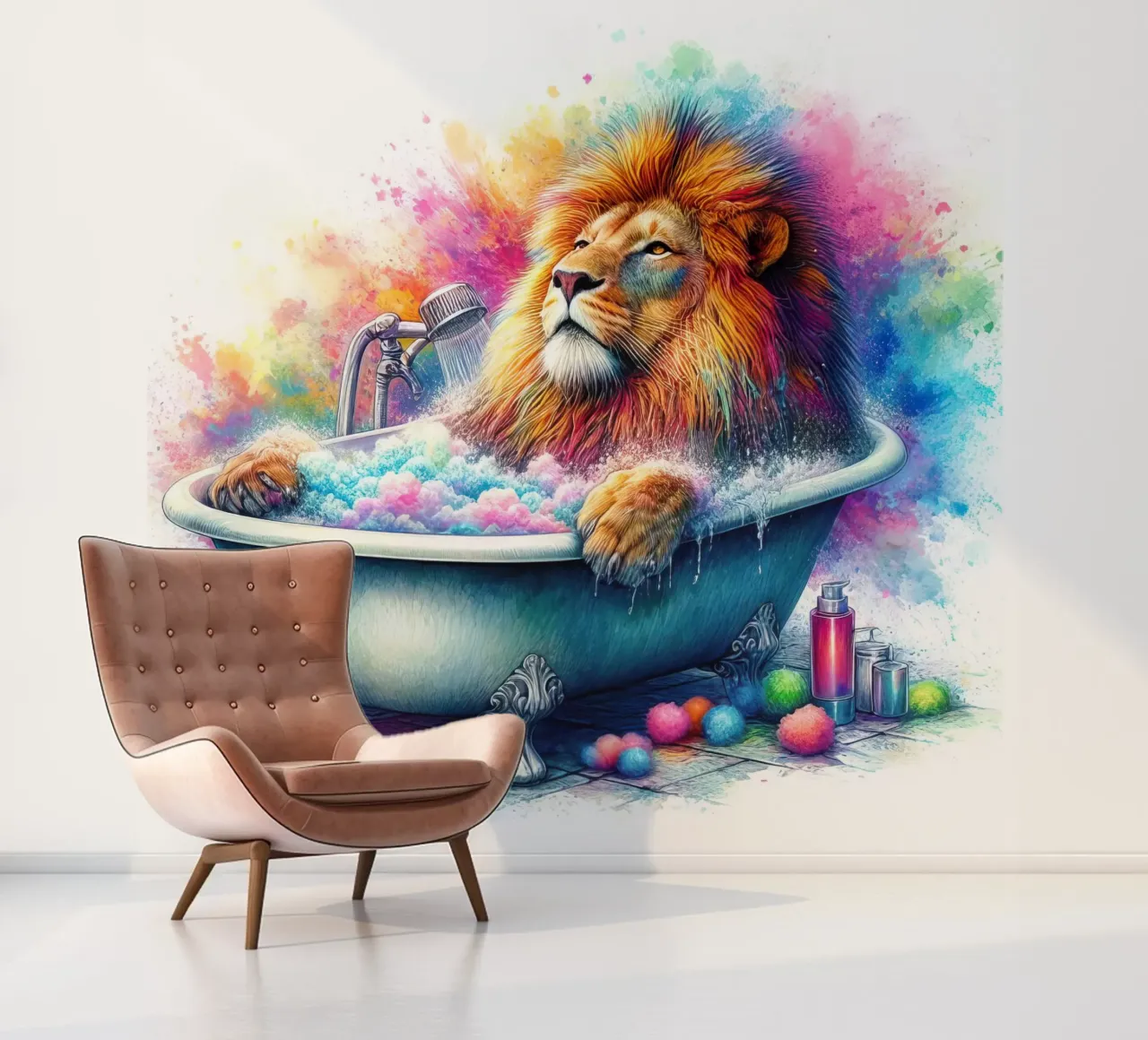 Ein Löwe in meiner Badewanne Fototapete von 🎁 ARTVI-SHOP