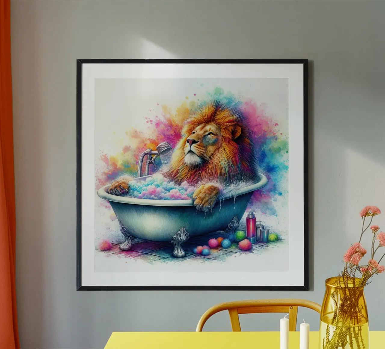 Un león en mi bañera hahnemühle de 🎁 ARTVI-SHOP
