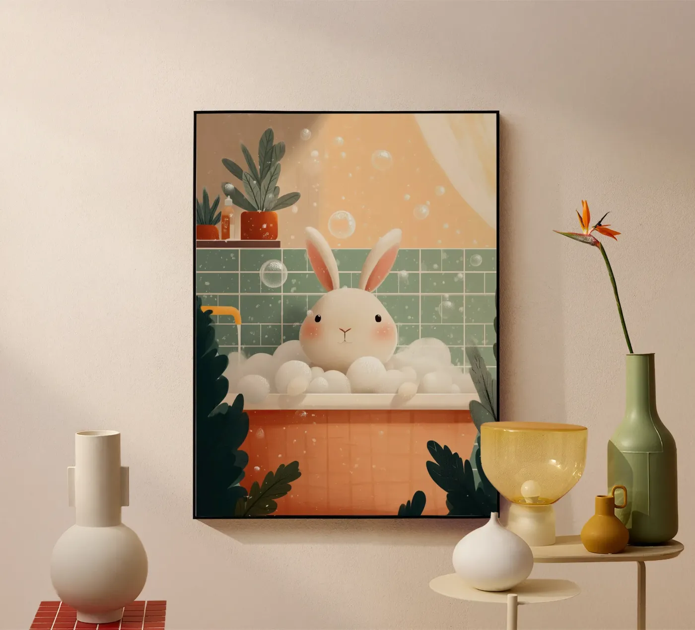 Bunny Bath Time acryl van Kiara