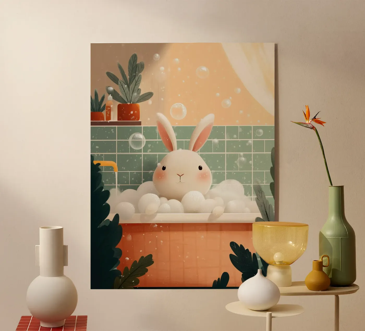 Bunny Bath Time acryl van Kiara