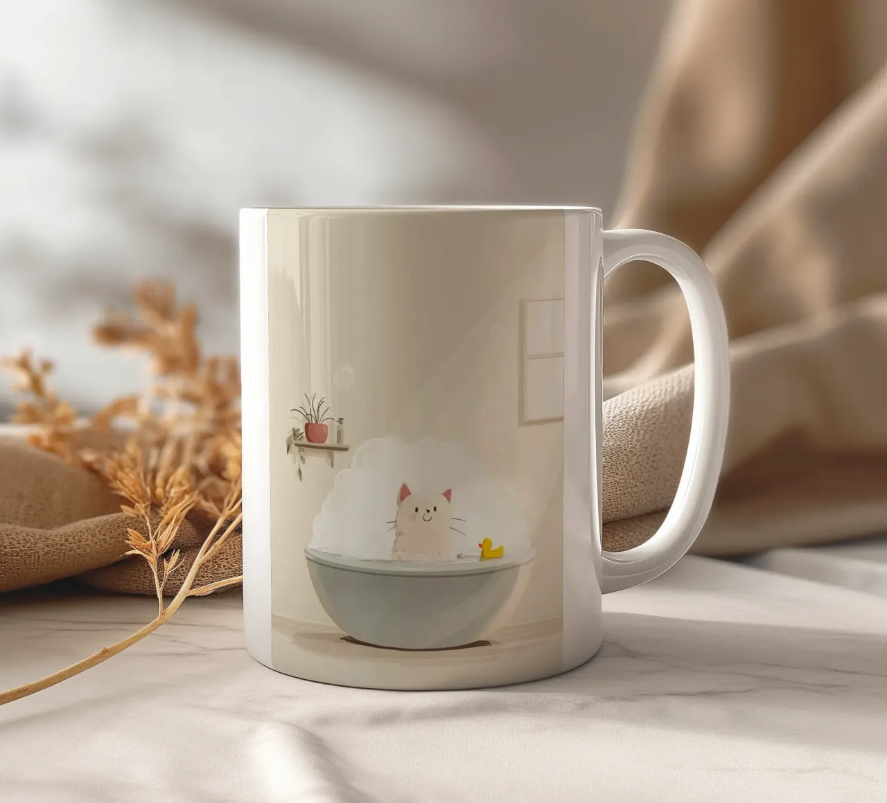 Bubble Bath Kitty ceramic mug by Kiara