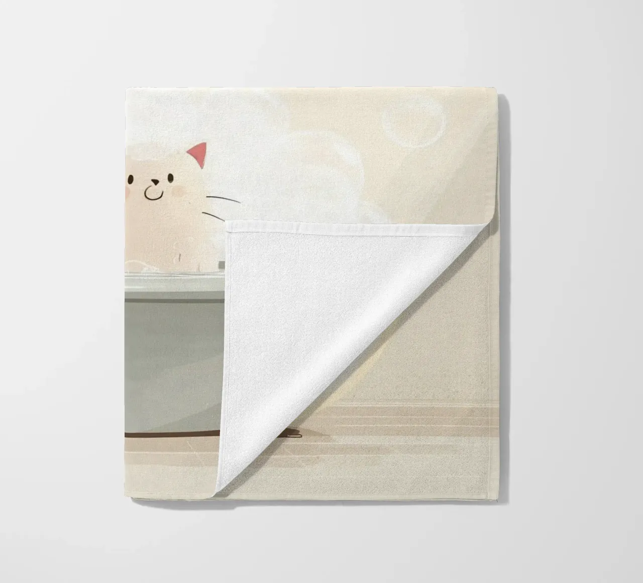 Bubble Bath Kitty beach towel by Kiara