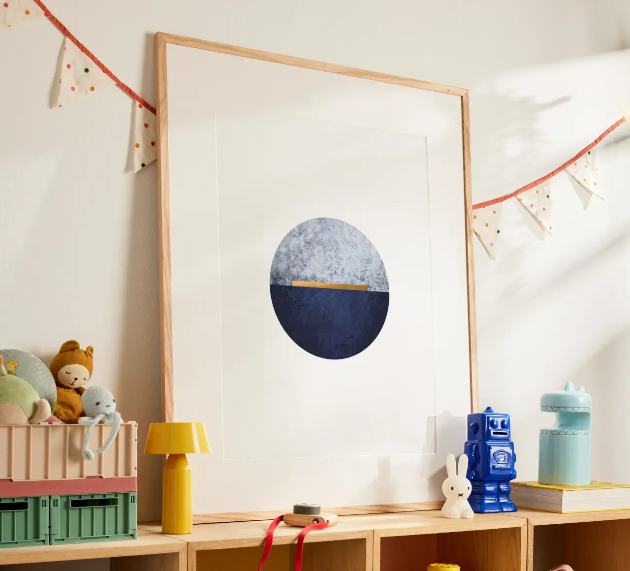 Abstracte halve cirkel in blauw en goud - Moderne muurschildering poster van Whole©