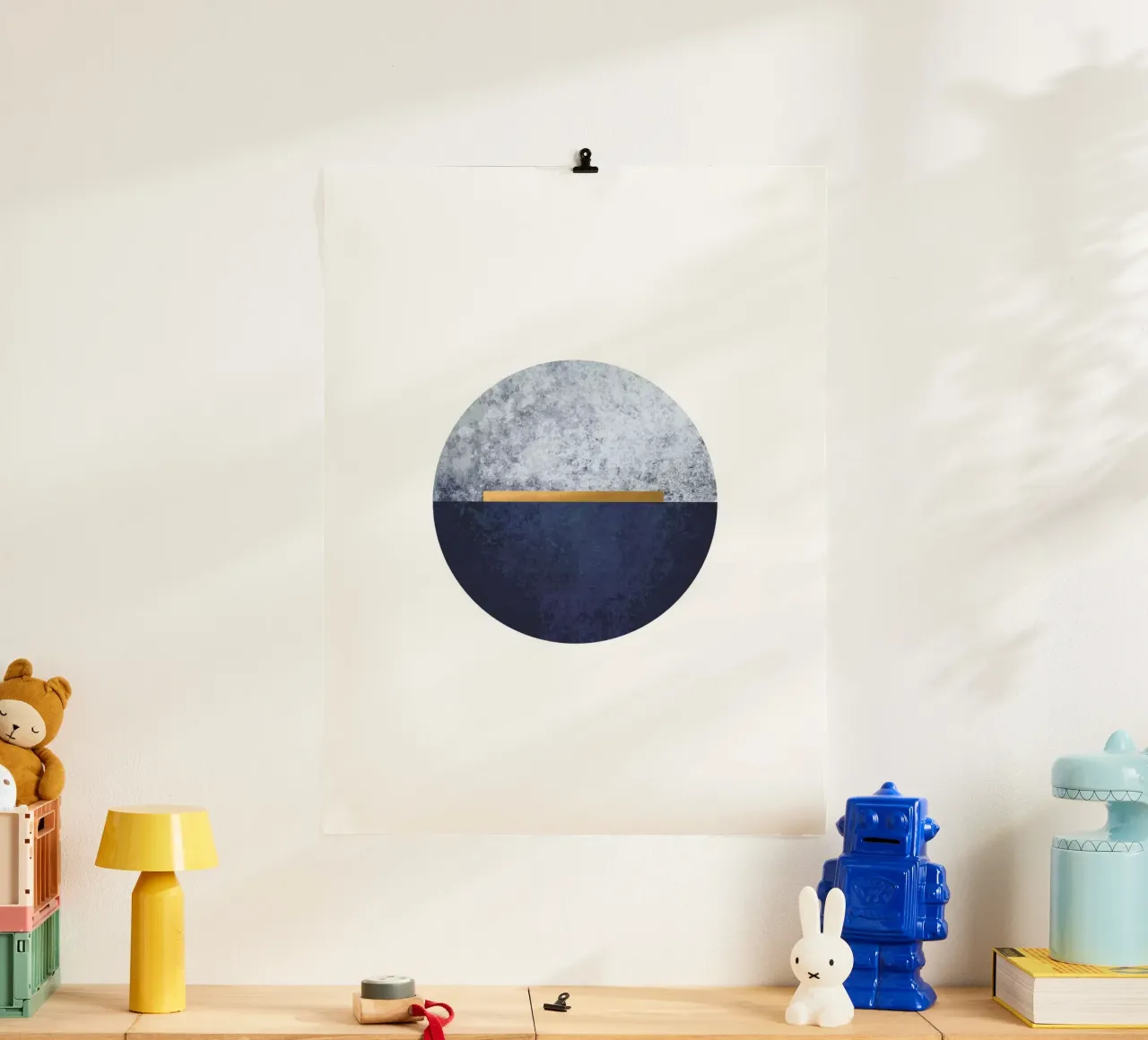 Abstracte halve cirkel in blauw en goud - Moderne muurschildering poster van Whole©