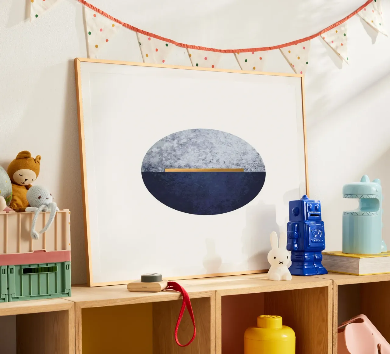 Abstracte halve cirkel in blauw en goud - Moderne muurschildering poster van Whole©