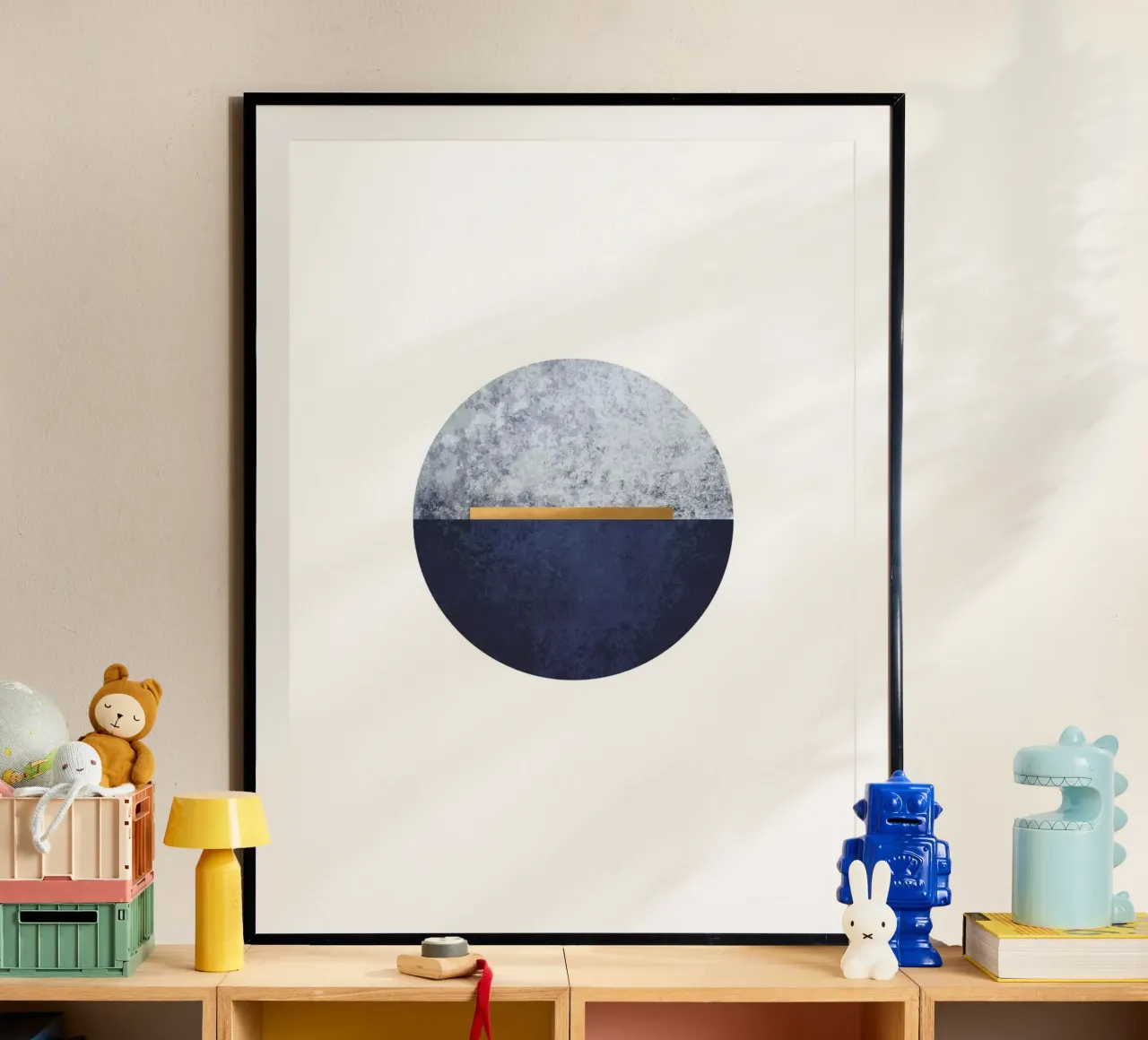 Abstracte halve cirkel in blauw en goud - Moderne muurschildering poster van Whole©