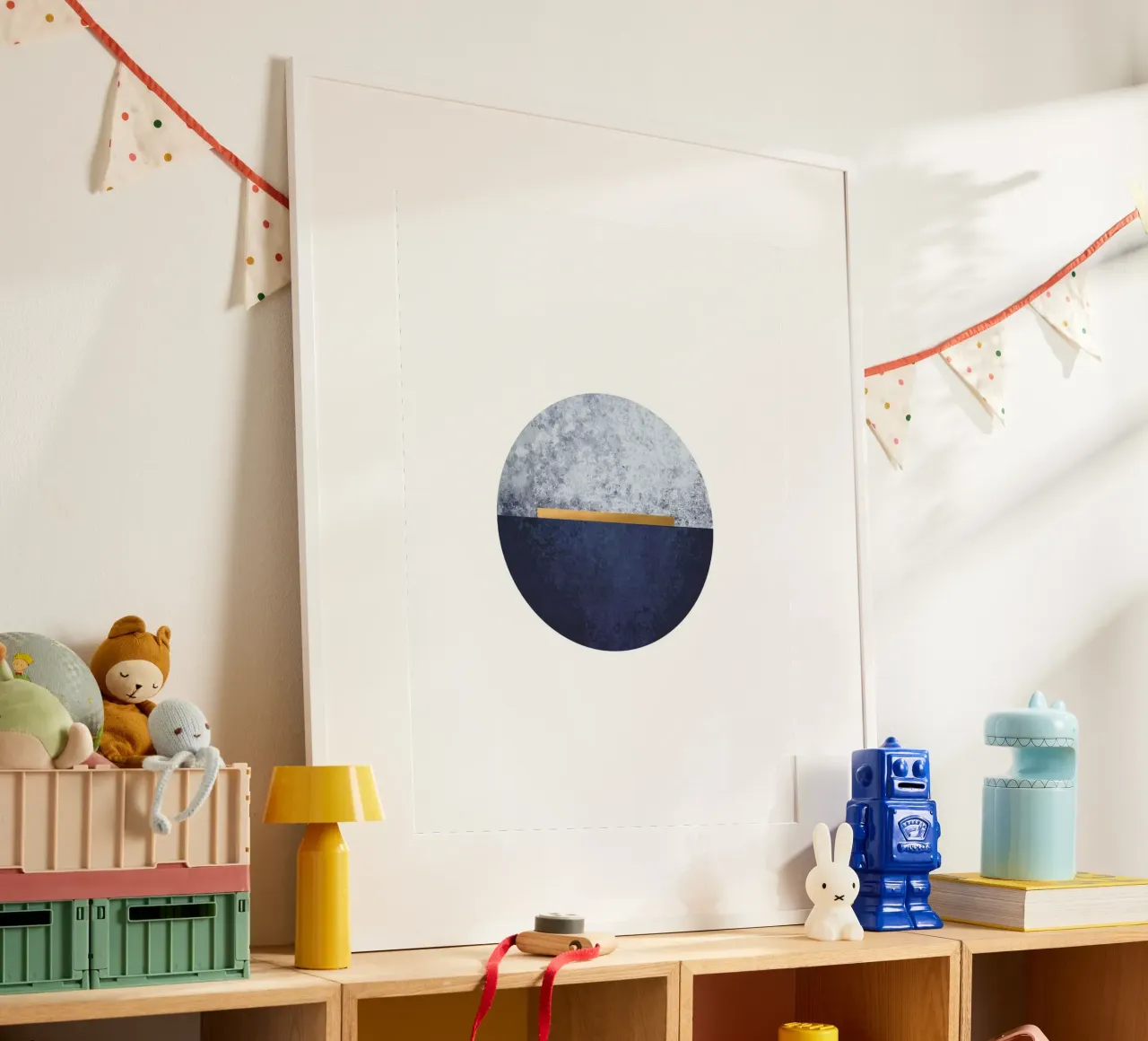 Abstracte halve cirkel in blauw en goud - Moderne muurschildering poster van Whole©