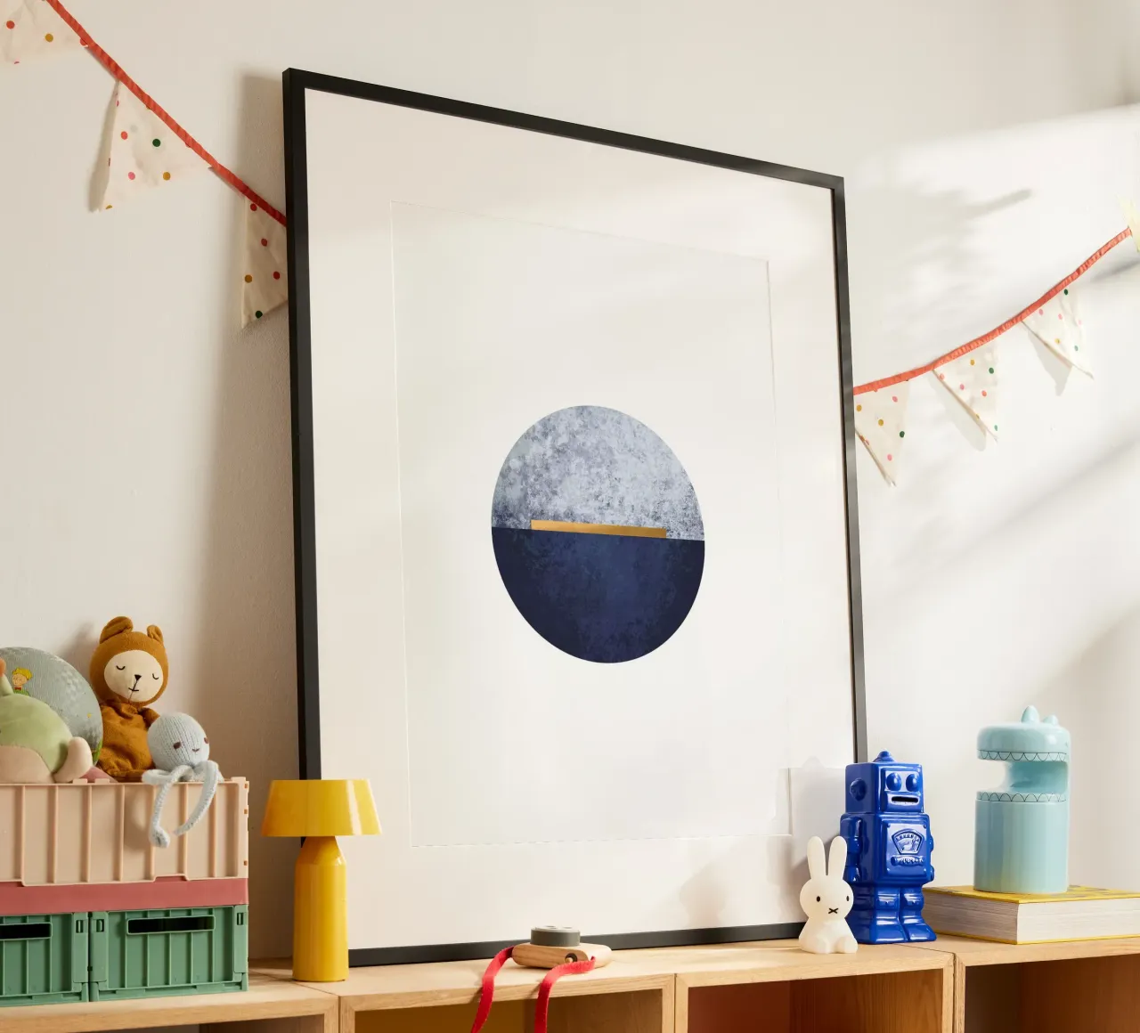 Abstracte halve cirkel in blauw en goud - Moderne muurschildering poster van Whole©
