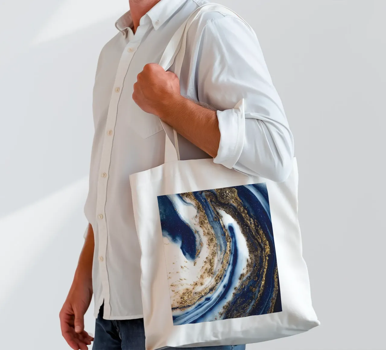 Abstract work of art in blue and gold tote bag by Whole©