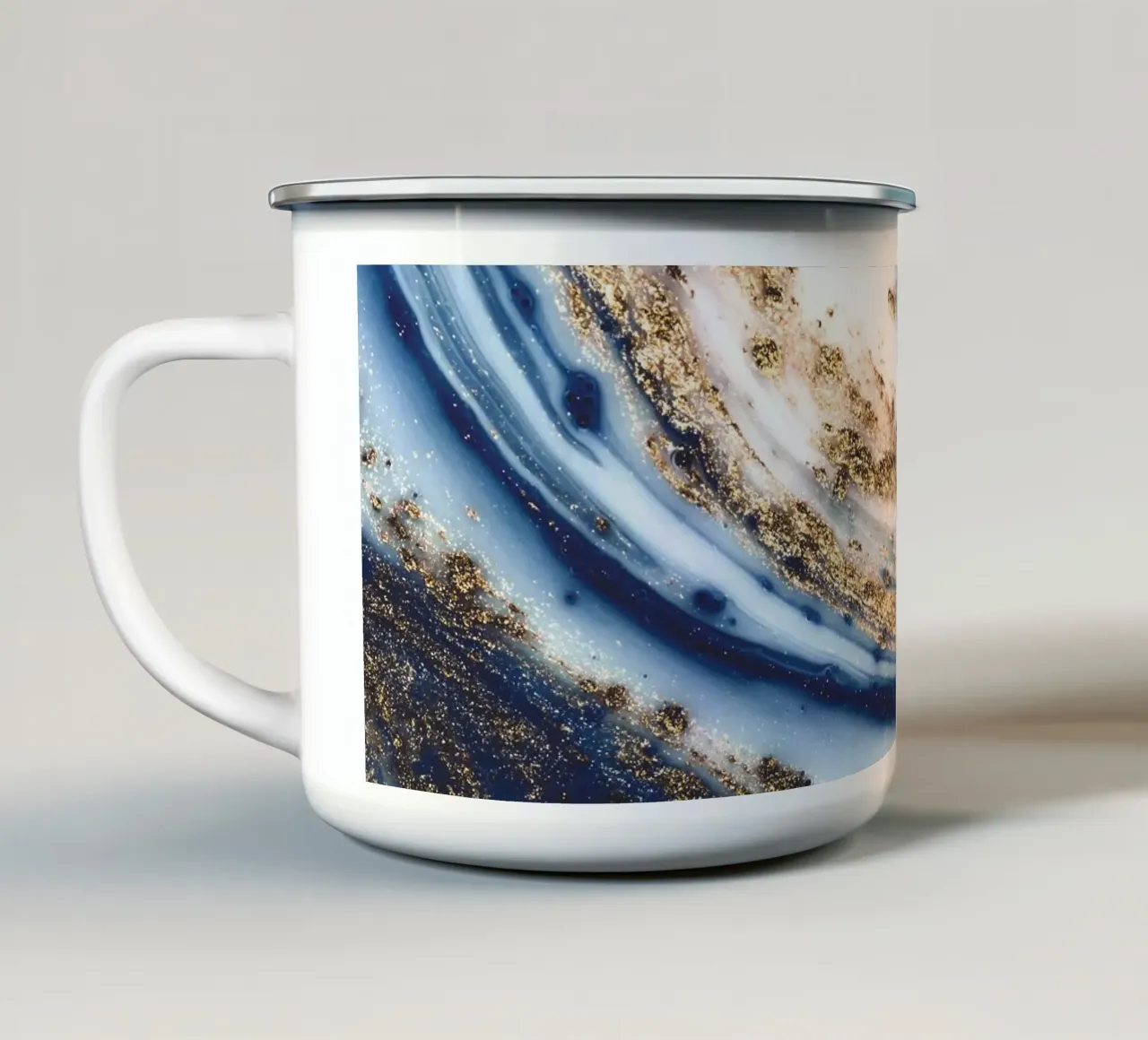 Opera d'arte astratta in blu e oro tazza in smalto da Whole©