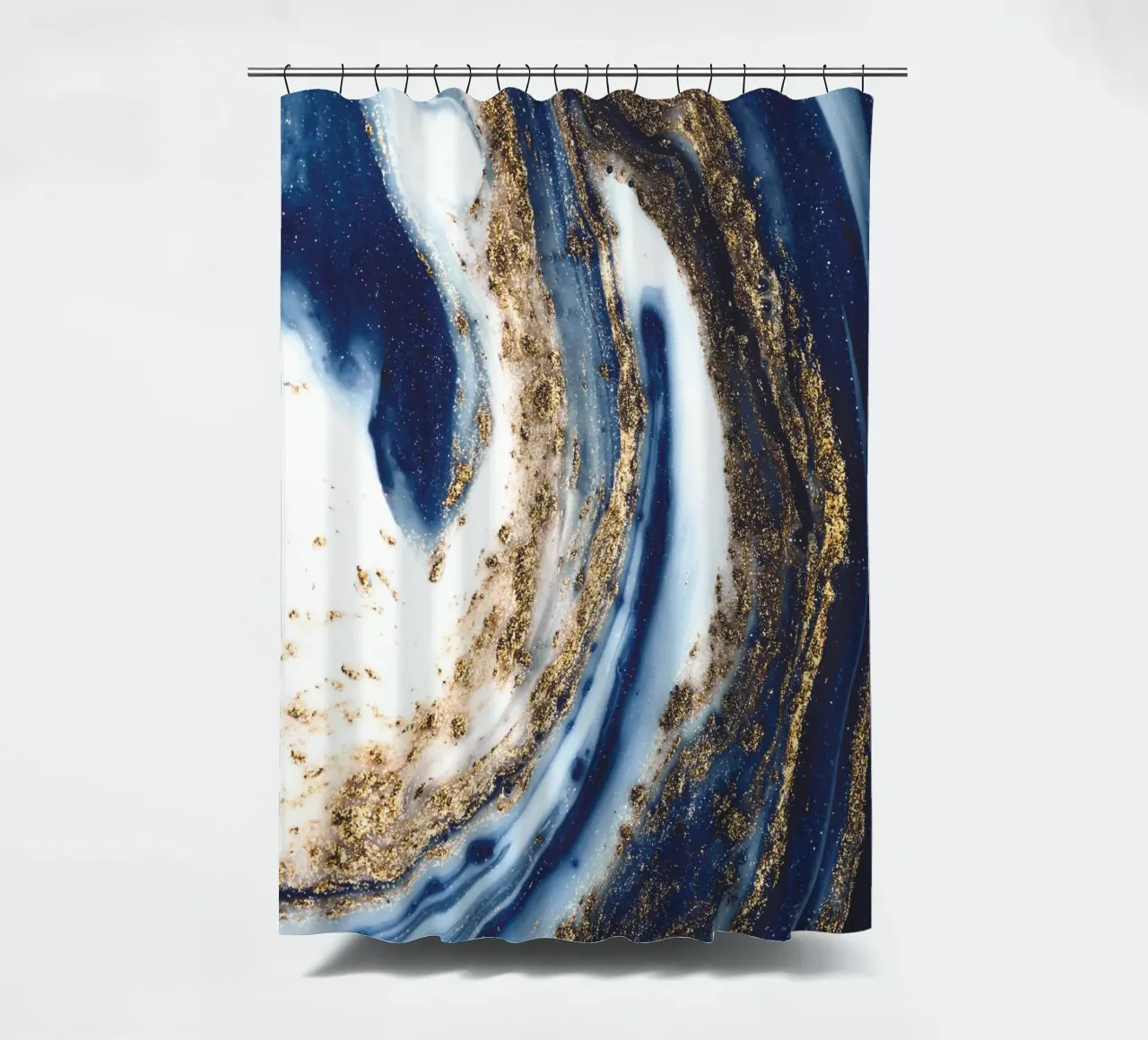 Abstract kunstwerk in blauw en goud douchegordijn van Whole©