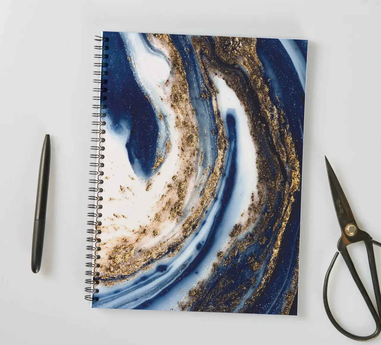 Abstract work of art in blue and gold spiral notebook by Whole©