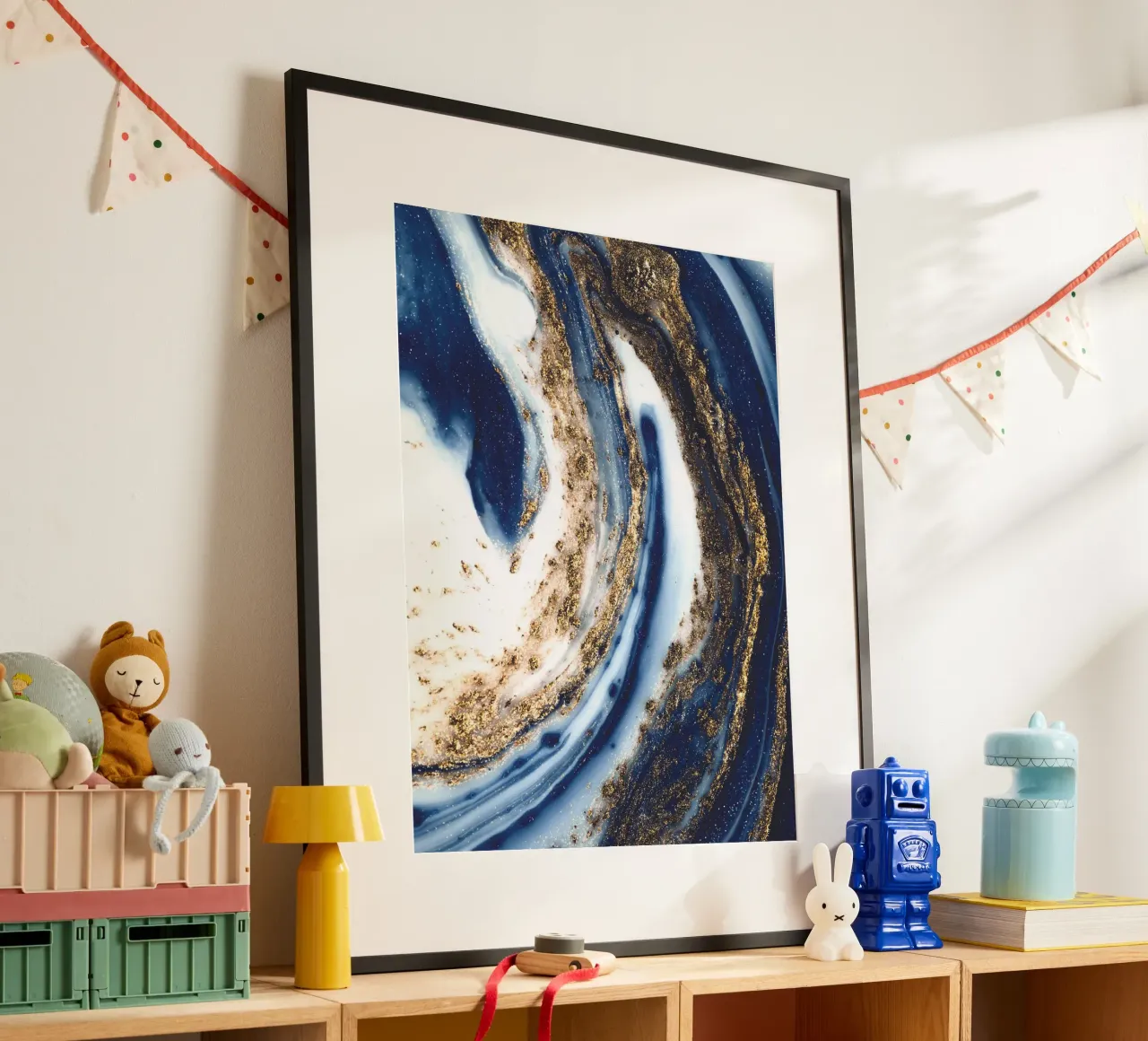 Abstract kunstwerk in blauw en goud hahnemühle van Whole©