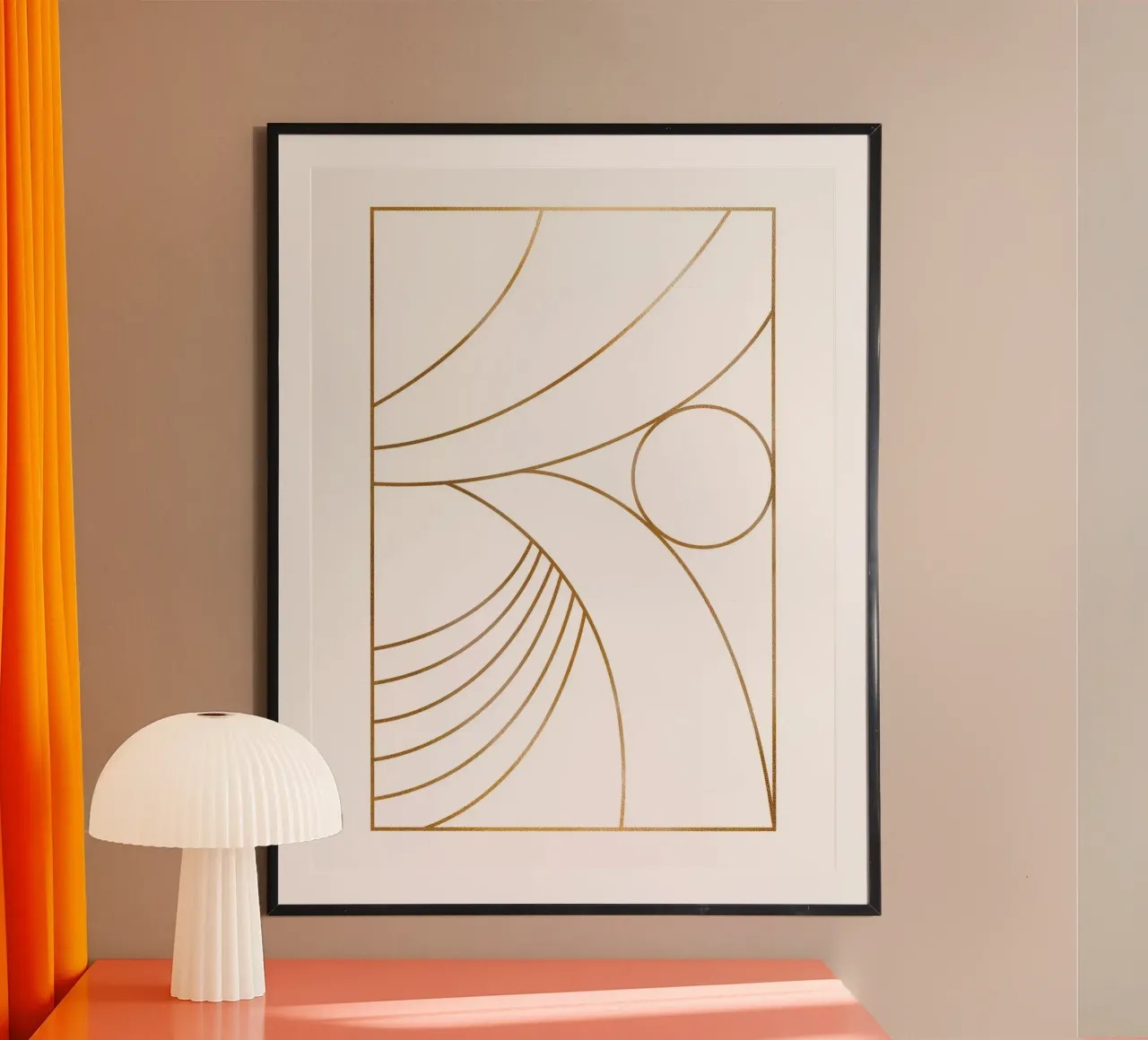 Linea minimalista in oro - Opera d'arte geometrica poster con telaio in plastica da Whole©