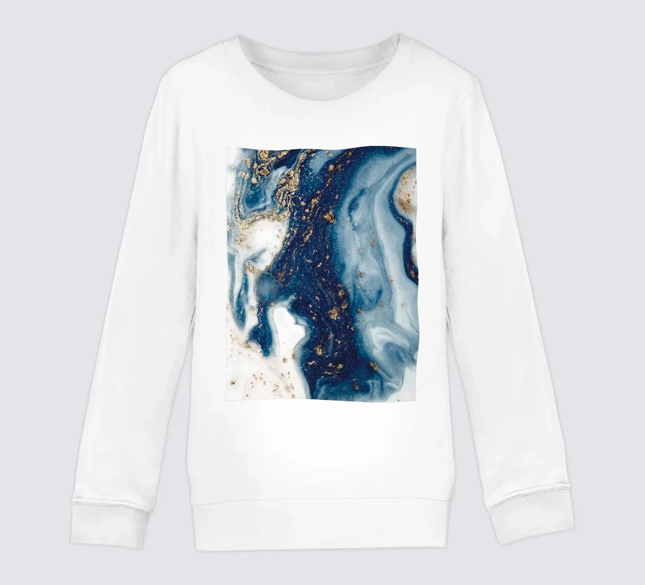 Mystical blue with gold - Abstract marble art kids sweatshirt by Whole©