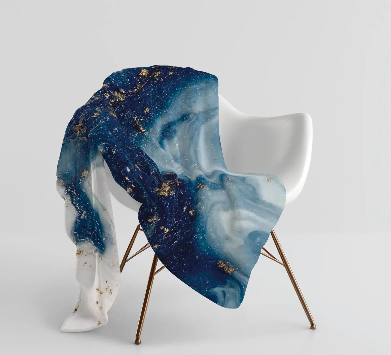 Mystical blue with gold - Abstract marble art fleece blanket by Whole©