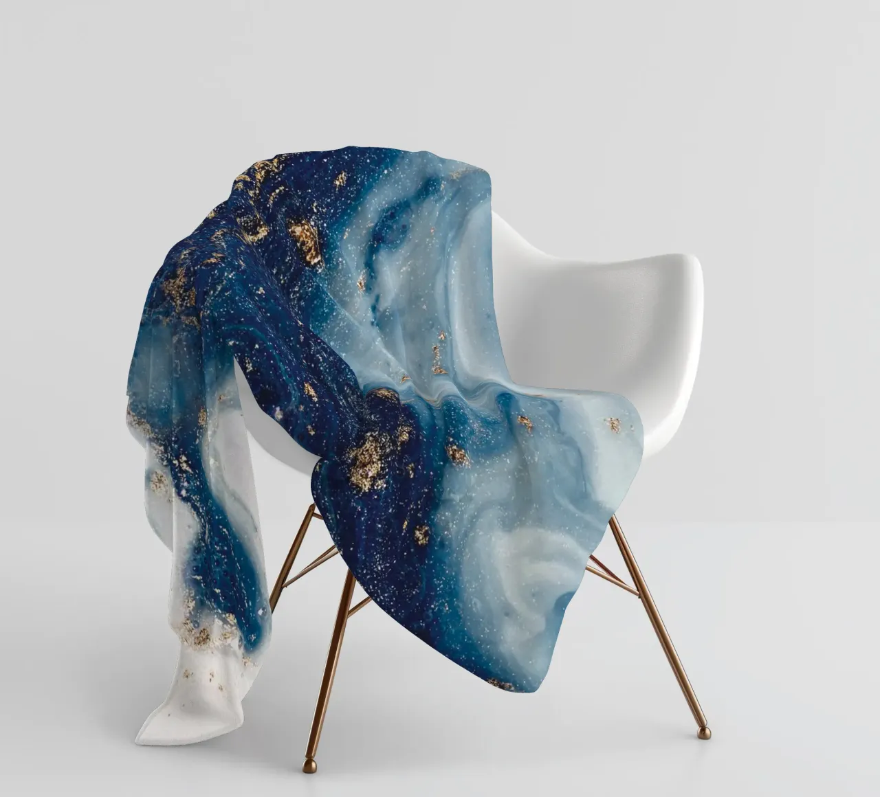 Mystical blue with gold - Abstract marble art fleece blanket by Whole©