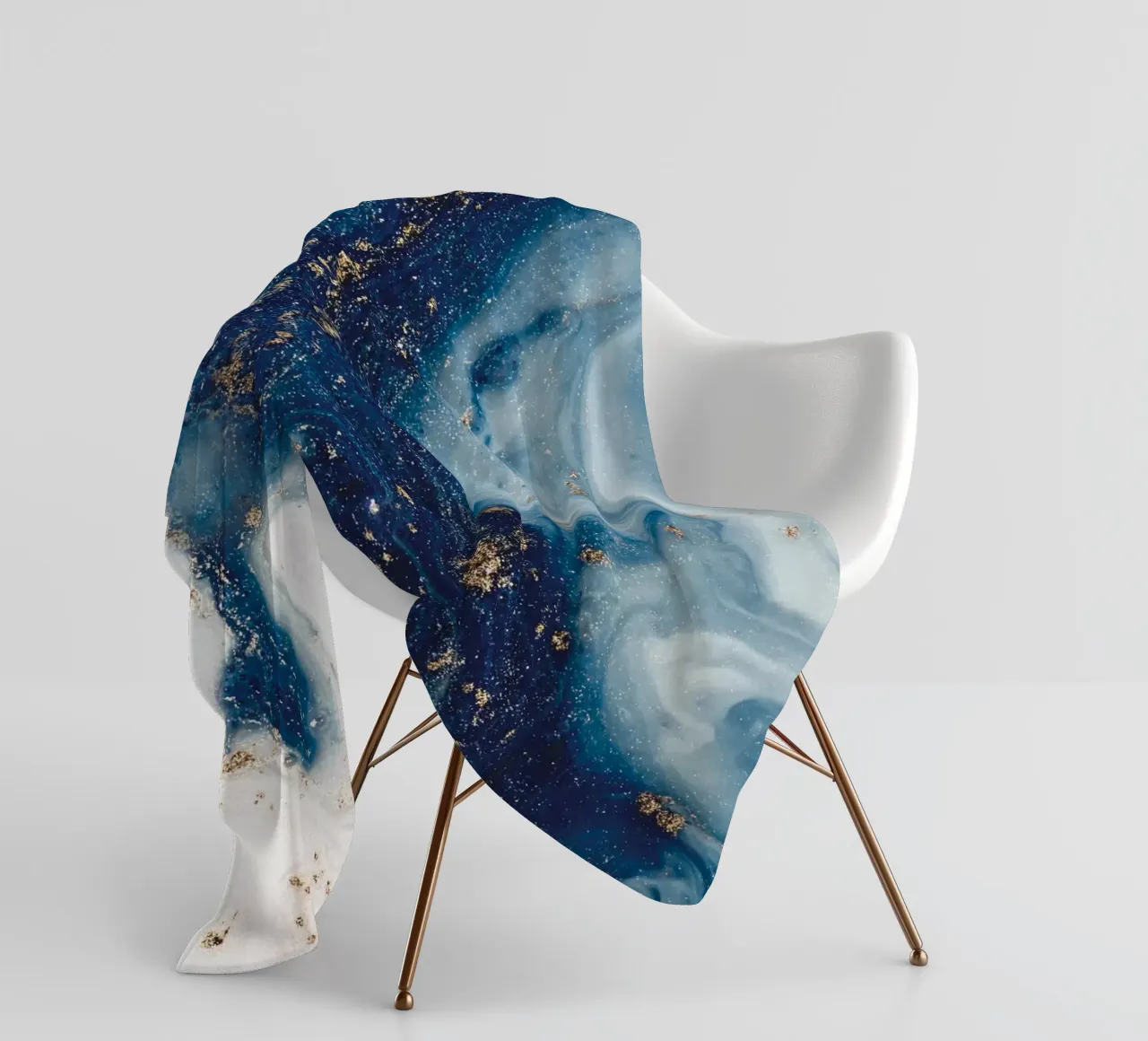 Mystical blue with gold - Abstract marble art fleece blanket by Whole©