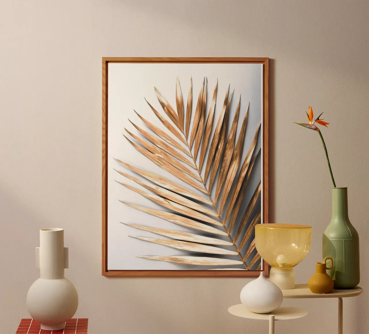 Goldenes Palmenblatt – Botanische Minimal Kunst Alu-Dibond von Whole©