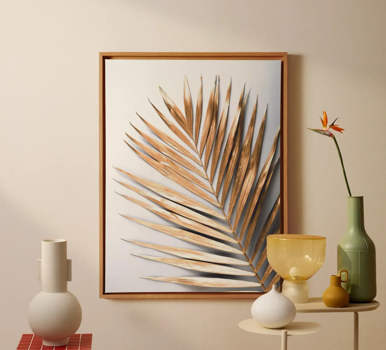Gouden palmblad - Botanische Minimal Art canvas van Whole©