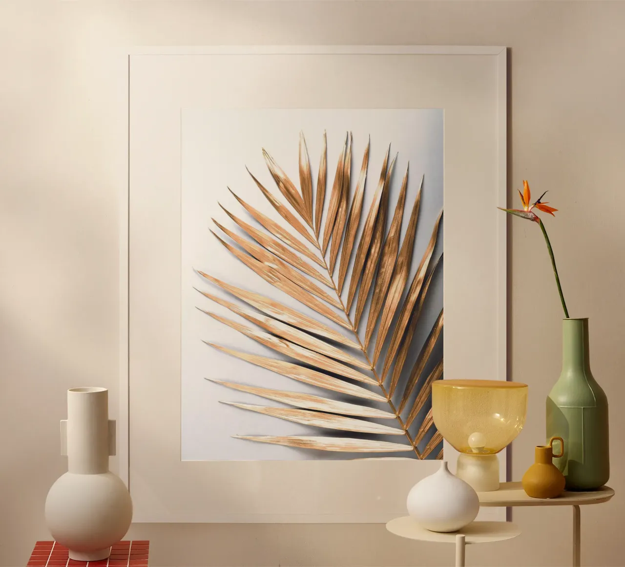 Foglia di palma dorata - Arte botanica minimale poster con telaio in alluminio da Whole©
