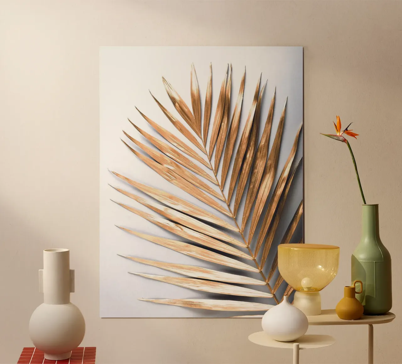 Foglia di palma dorata - Arte botanica minimale poster con telaio in alluminio da Whole©